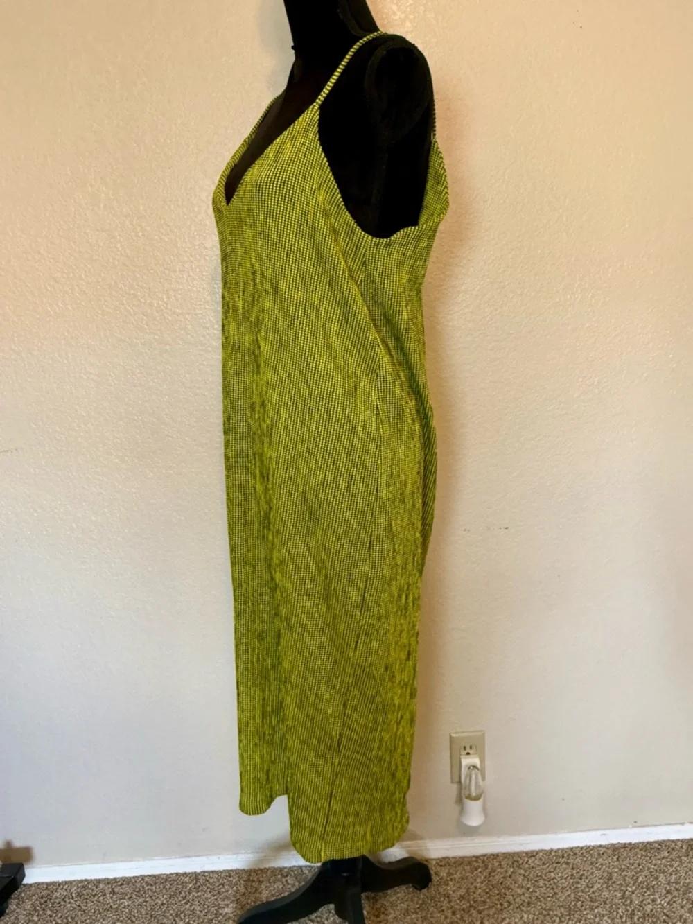 Zara Neon Gingham Checkered Y2K Slip Dress Yellow Black Medium
